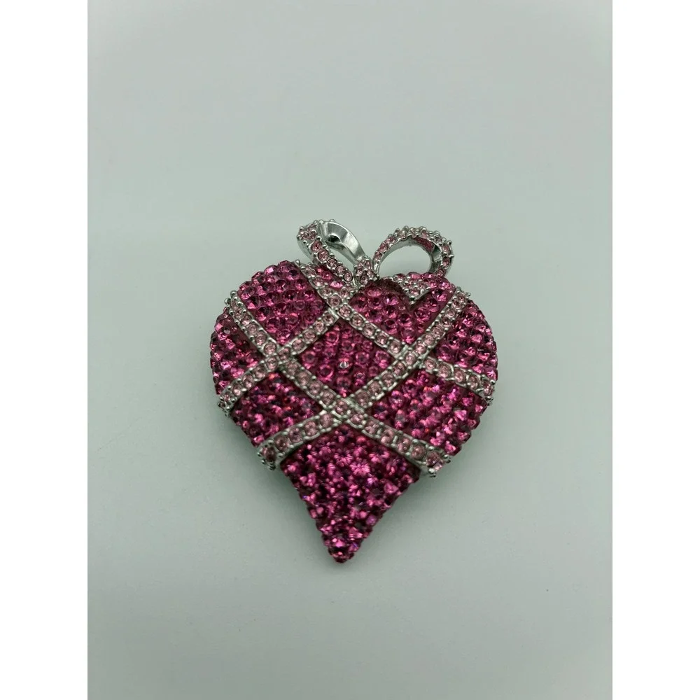 Swarovski 'Wrapped in Love' 2004 Pink Rhinestone Heart Brooch Pave Crystal Pin